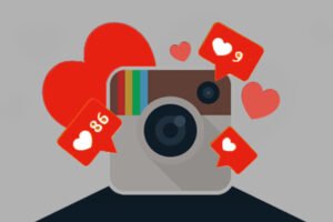 Ilustração do logotipo do instagram com vários corações das curtidas